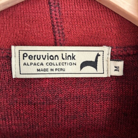 Peruvian Link Sweater M Black Red Alpaca Embroidered Open Cardigan Duster - Picture 11 of 12